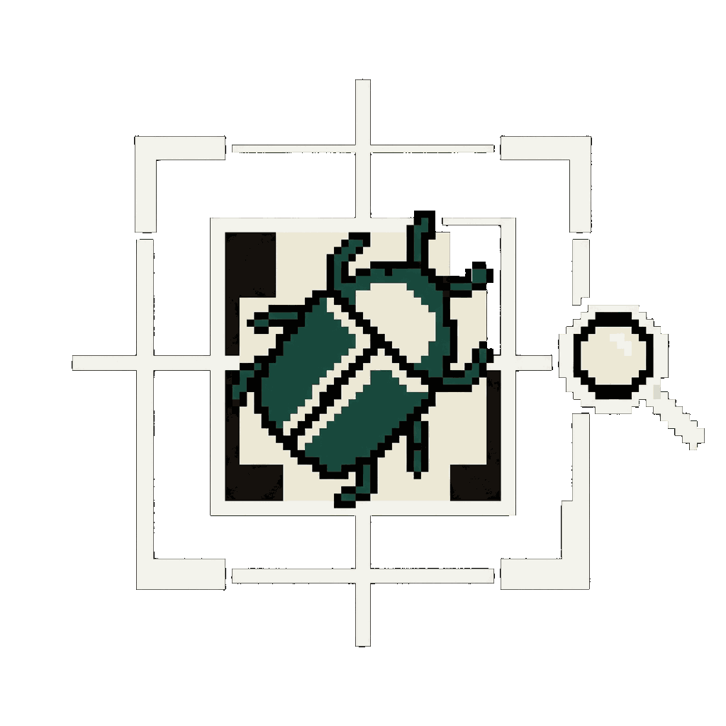 A pixel-art bug under a magnifying glass, the Bounty challenge